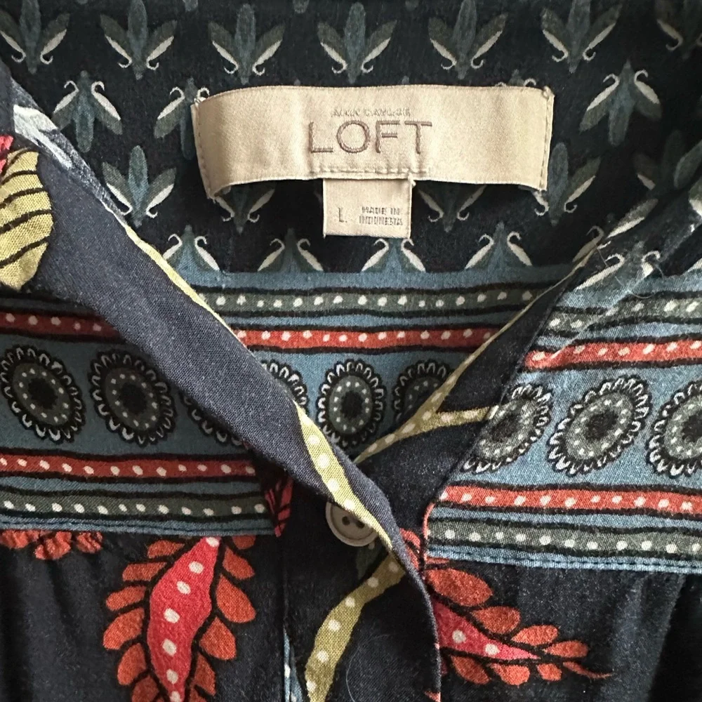 LOFT Navy Blue Floral Long Sleeve Tunic - Picture 4 of 5